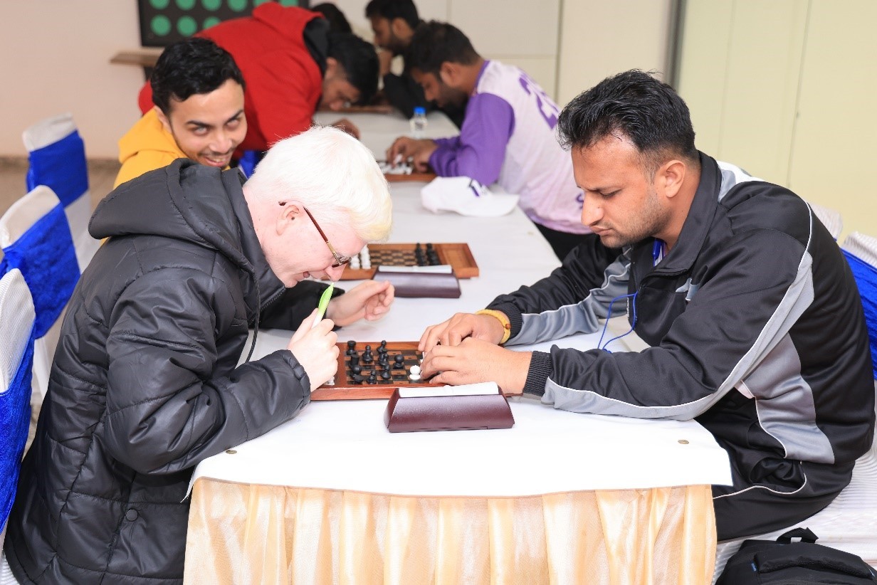 Two students playing blind chess